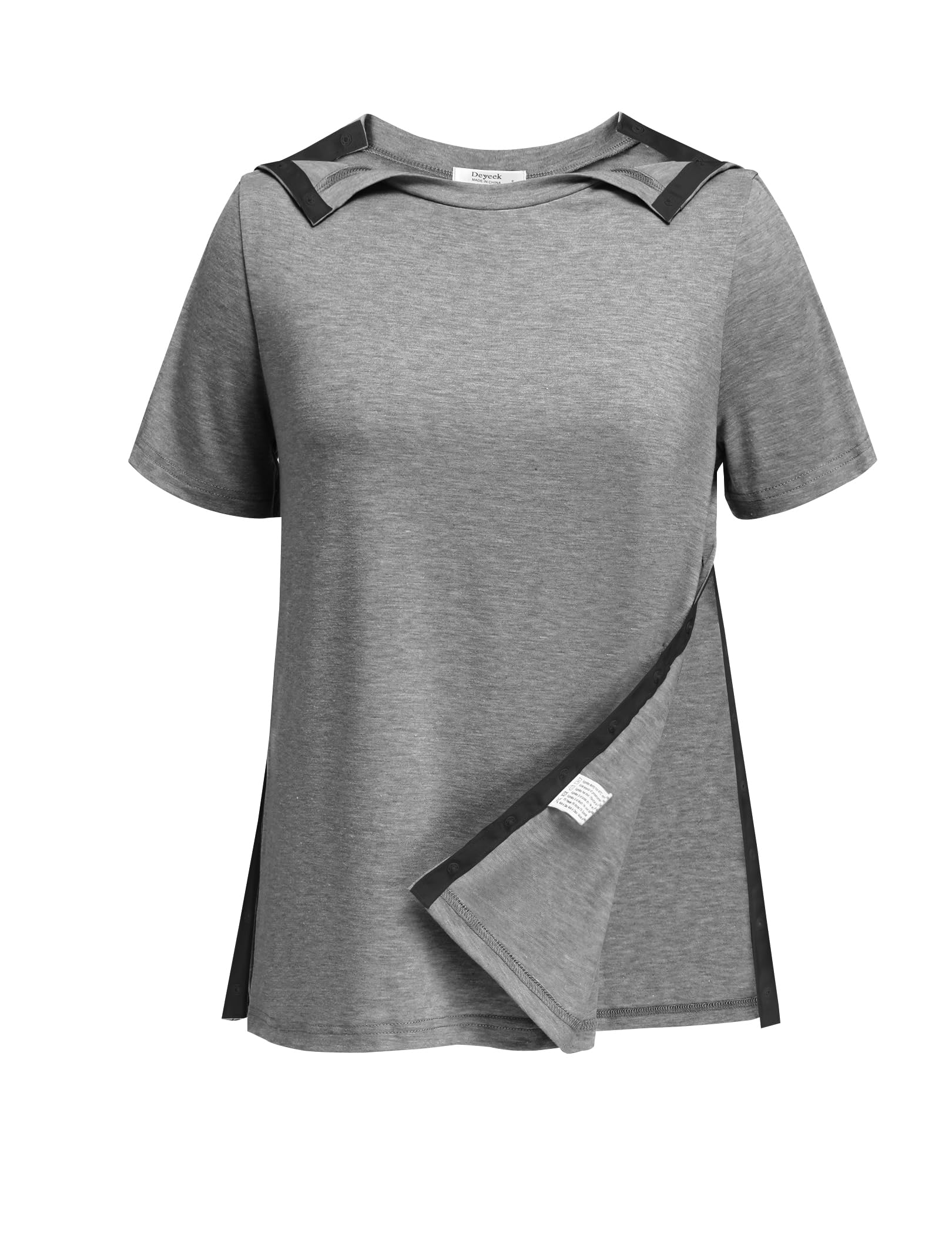 Deyeek Post Shoulder Surgery Shirts for Women Tear Away Side Snap Chemo Port Shirts Short Sleeve Adaptive Clothing