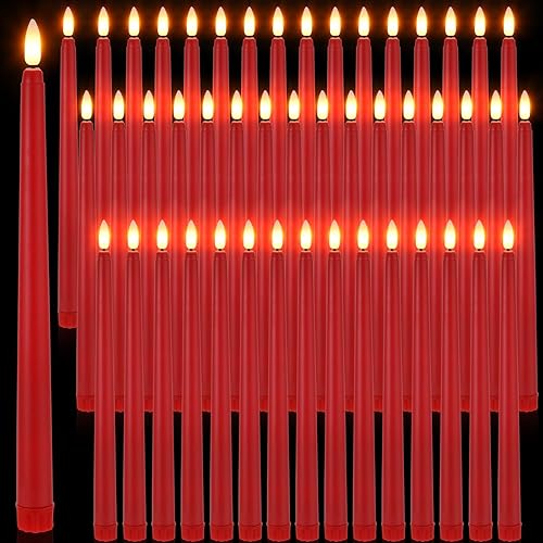 Handepo Paquete de 48 velas cónicas sin llama realistas con luces amarillas parpadeantes de plástico de 11 pulgadas, funciona con pilas, para