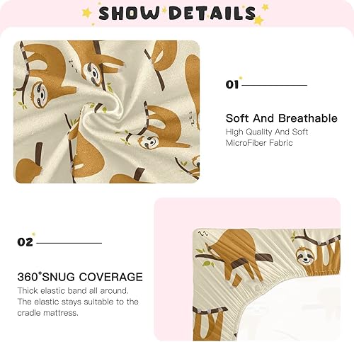 Miniatura 5 de Lindas sábanas de cuna de perezoso de dibujos animados para bebé, suaves y transpirables, lavables a máquina, sábana bajera ajustable para bebé niño