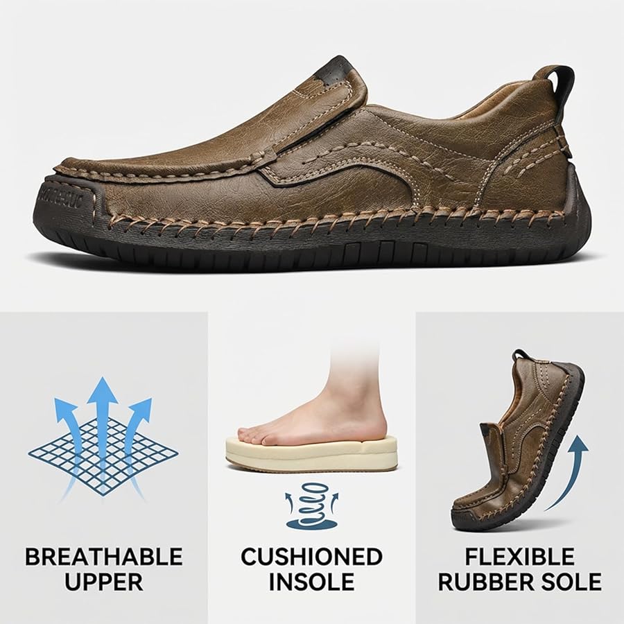 Amazon.com | GREKS Men's Handmade Leather Slip-On Loafers, Casual
