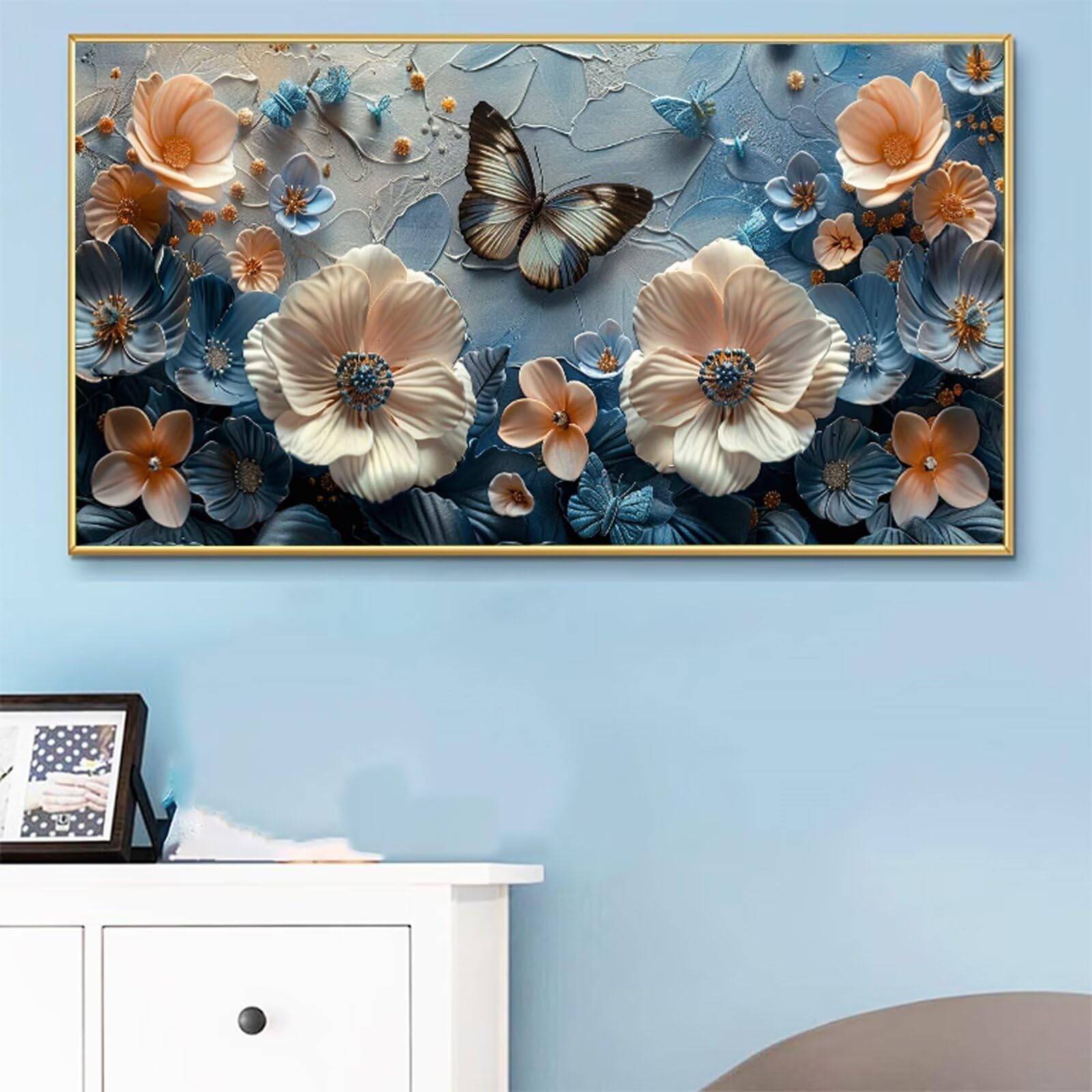 Pintar por Numeros Adultos Flor Pintura por Numeros Adultos Mariposa DIY Paint by Numbers Adult con Pinceles, Pigmento Acrílico, Sin Marco, Cuadros para Pintar para Decoración Pared 70x140cm RB-309