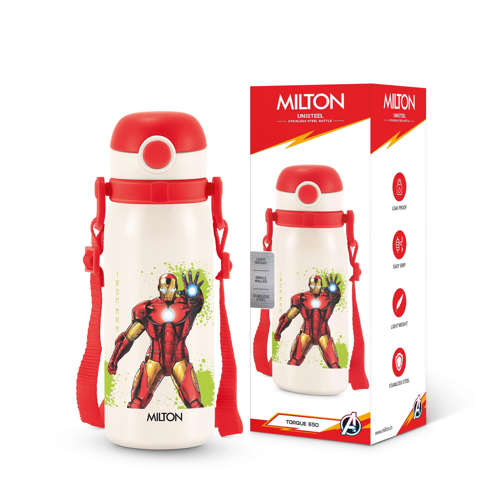 MILTON Marvel Torque 650 ISI Certified Stainless Steel Water Bottle, Leak Proof, Rust Proof, Single walled,1 Yr Warranty, Ideal Sipper Water Bottle for School Kids Bottle, 625 ml, Ivory