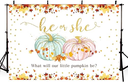 Miniatura 3 de MEHOFOND Fondo de calabaza para revelación de género de otoño, calabaza, baby shower, decoración de fiesta, suministros de hojas de arce doradas,