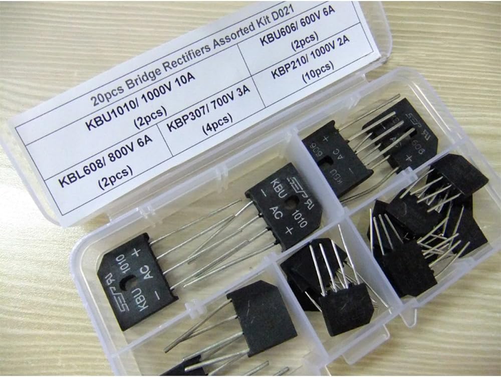 20pcs KBP210/KBP307/KBU606/KBU1010/KBL608 Bridge Rectifiers Assorted Kit D021
