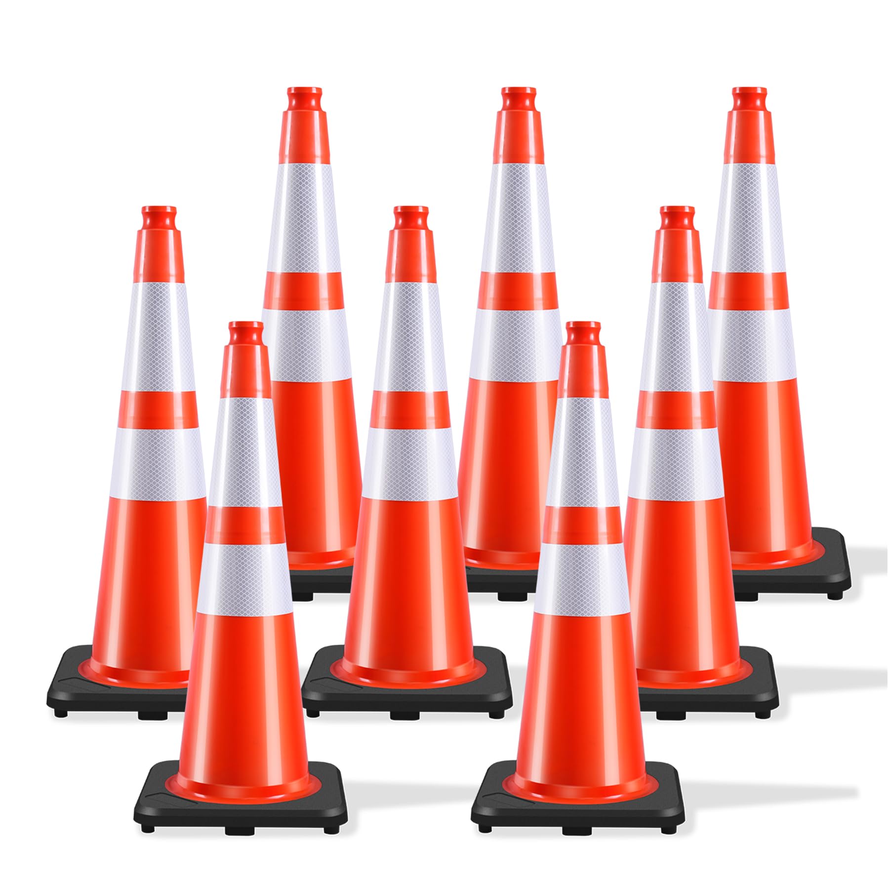 OrangePlas 28 Inch Traffic Cones (8 Pack),Heavy-Duty PVC Construction Cones with Weighted Black Base for Road Safety,Orange Safety Cones with