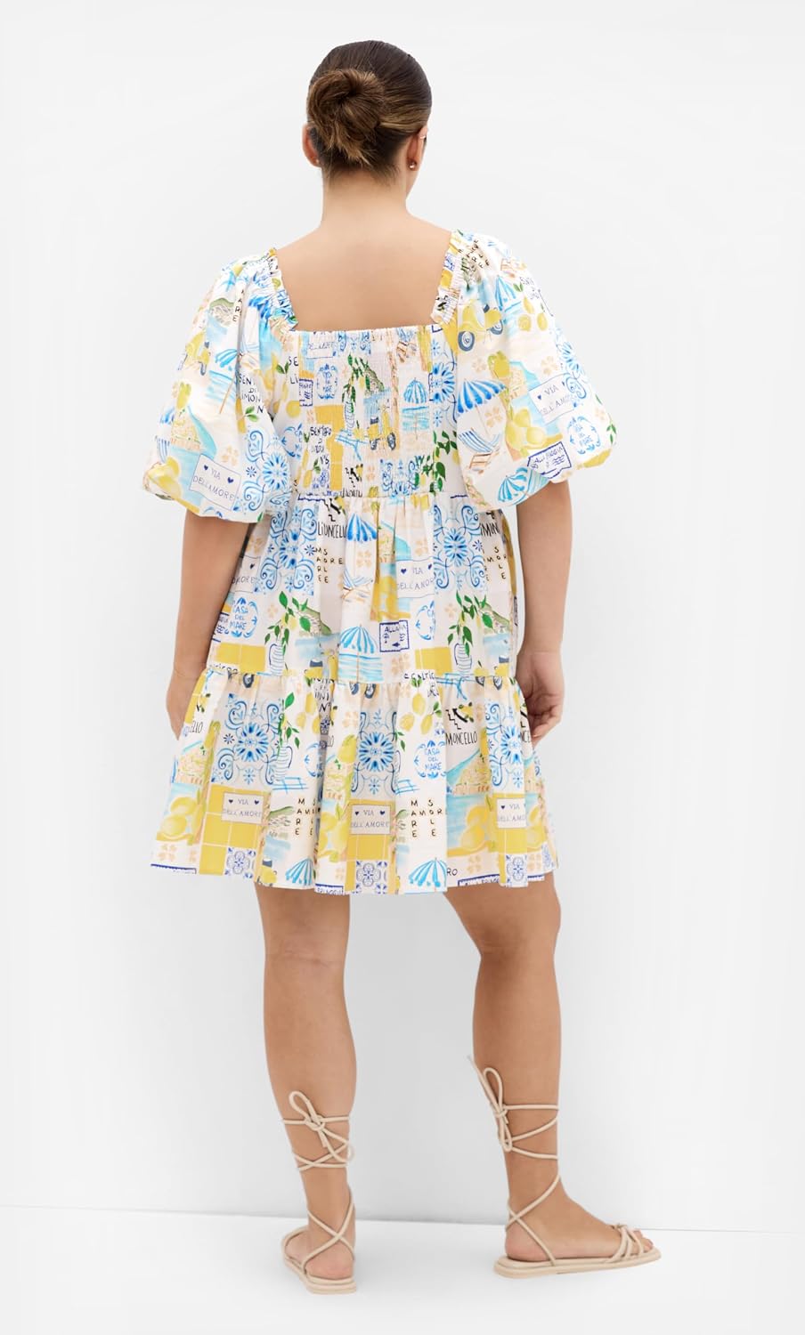 City Chic Plus Size Dress - Fantasy Amalfi Print Puff Sleeve Mini