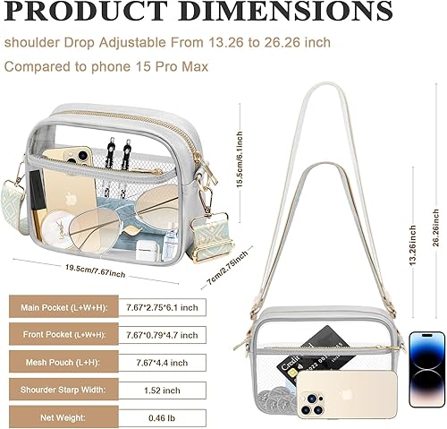Miniatura 52 de KETIEE Bolso cruzado transparente, aprobado para estadios, para conciertos, eventos deportivos, festivales