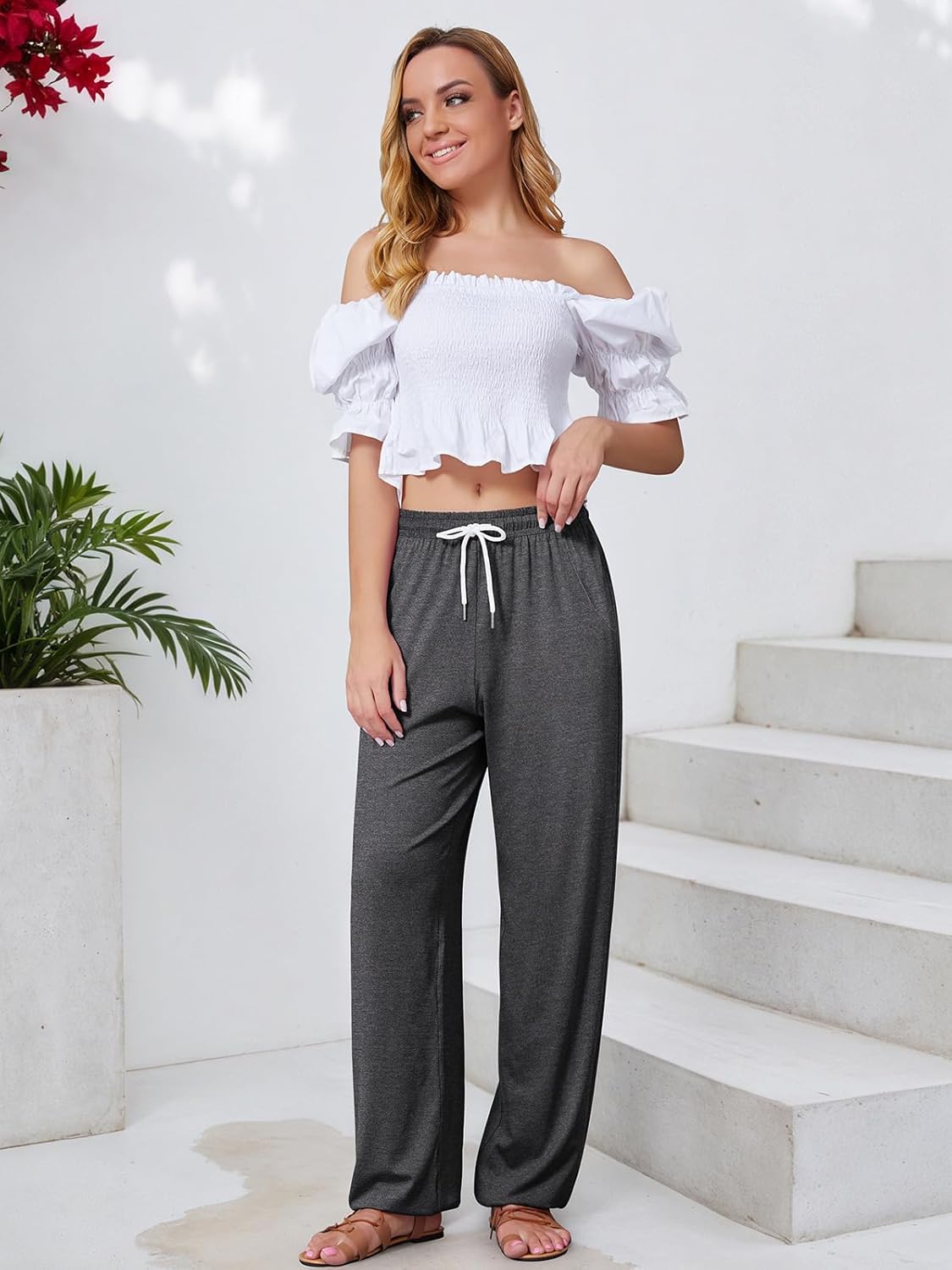 QIANXIZHAN Women's Joggers Pants, Sweatpants Lounge Yoga Boho Trousers with Pockets - Image 8