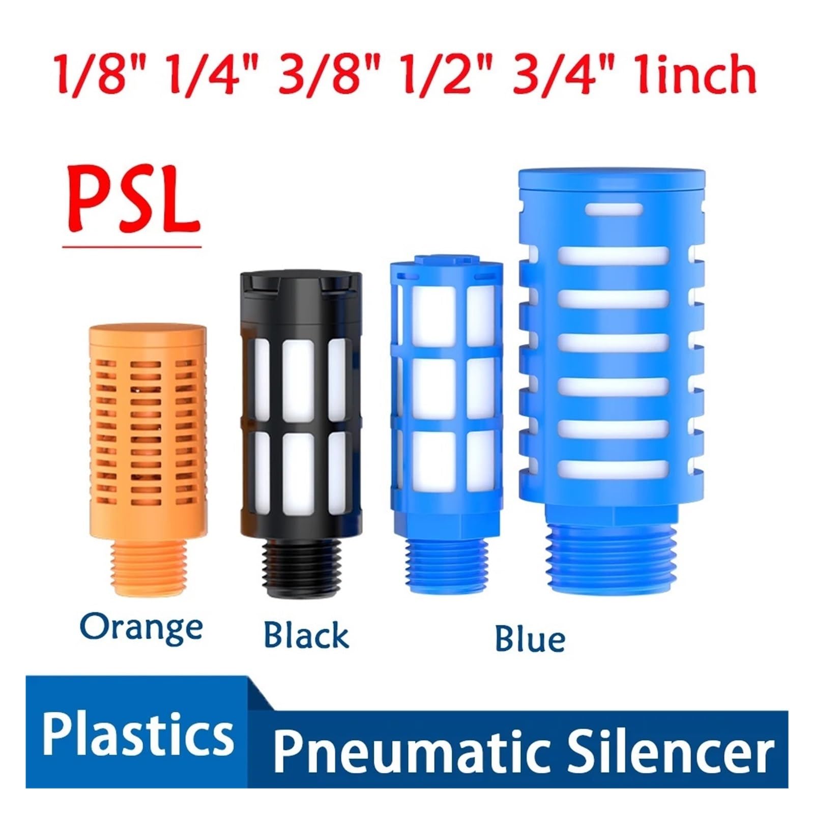 Silencieux pneumatique Lot de 1 à 10 silencieux d'échappement en plastique, filtre anti-bruit pneumatique, filetage mâle 1/8, 1/4, 3/8, 1/2, for électrovanne(G1-Black,Quantityx5)