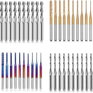 40pcs End Mills CNC Router Bits, 1/8 inch(3.175mm) Shank CNC Milling Carving Bit Set Including 2-Flute Flat & Ball Nose Spiral Bits, Nano Blue Coat & Titanium Coat End Mill, Suitable for ER 11 Collet