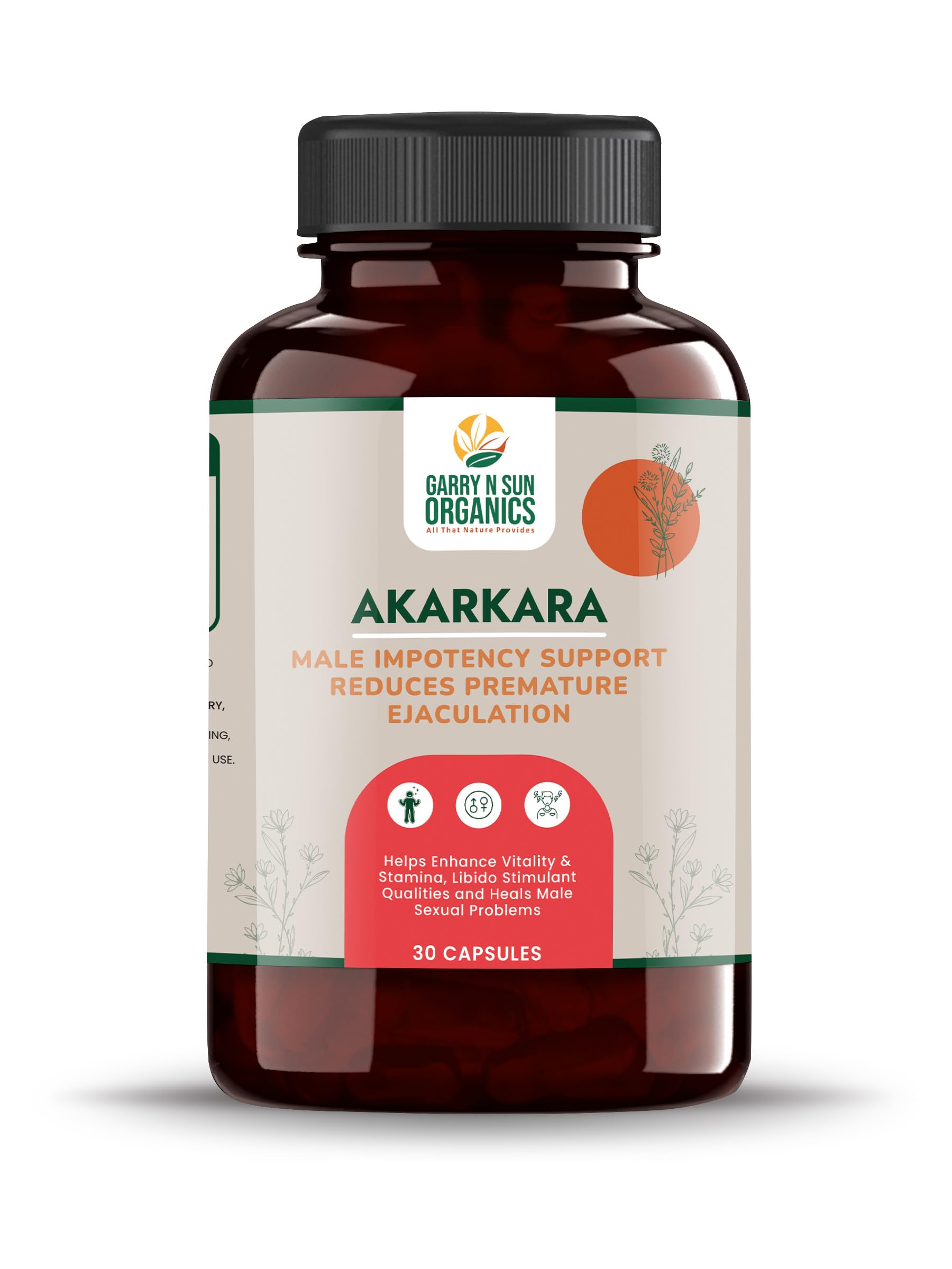 GARRY N SUN ORGANICSAkarkara Capsules | Helps Enhance Vitality and Stamina Libido Stimulant Qualities and Capsules For Vigor And Vitality || 30 Vegetarian Capsules