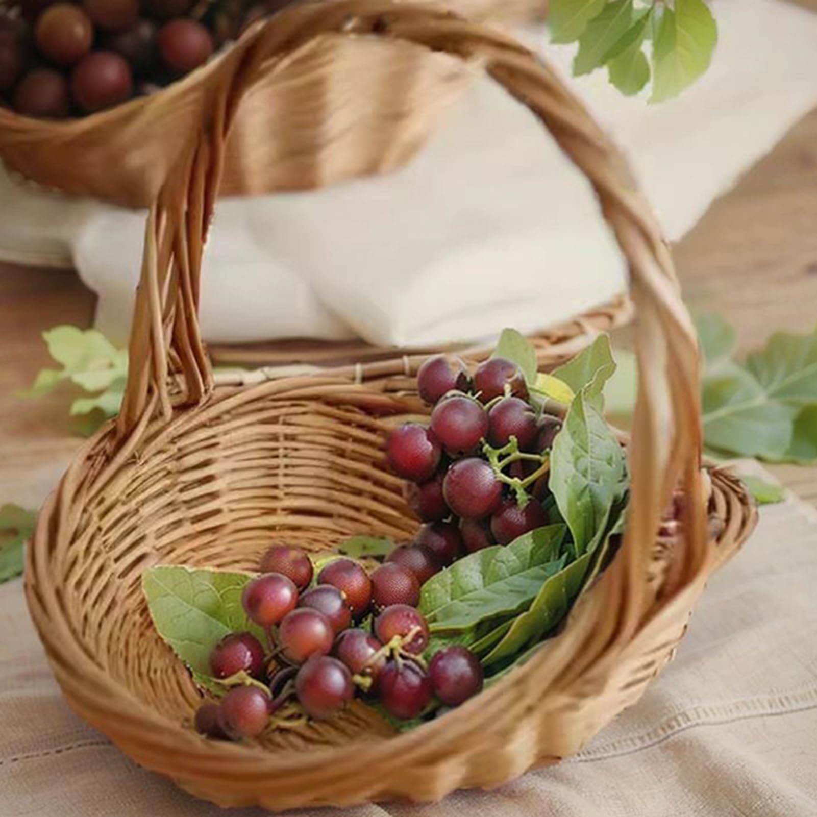 Cesti per Verdure da Cucina Cesto in Intrecciato con Manico | Cucina Portaoggetti Grande, Decorazioni per la Casa per Picnic Feste e Matrimoni