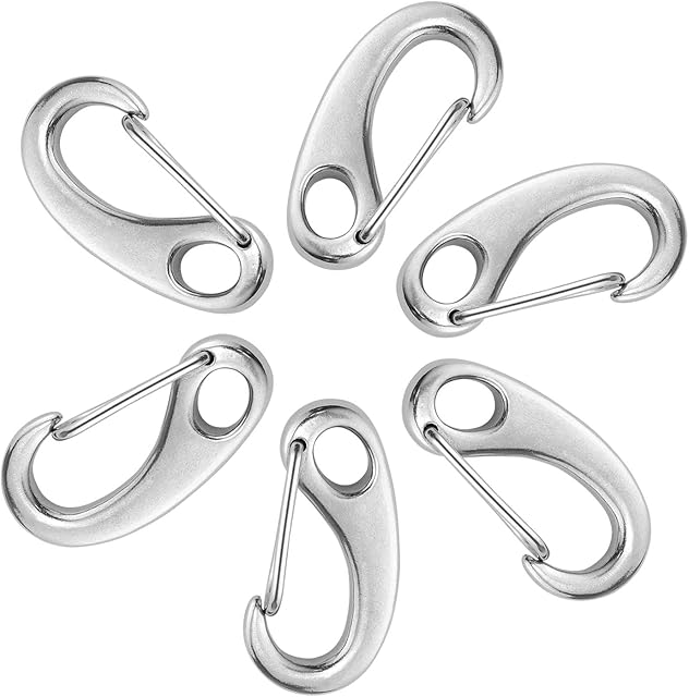 Homgaty 6Pcs Spring Snap Hook Carabiner, 304 Stainless Steel Spring Snap Rope Hook Clip 50mm/1.96" Quick Link Carabiner for Flag Pole Hardware
