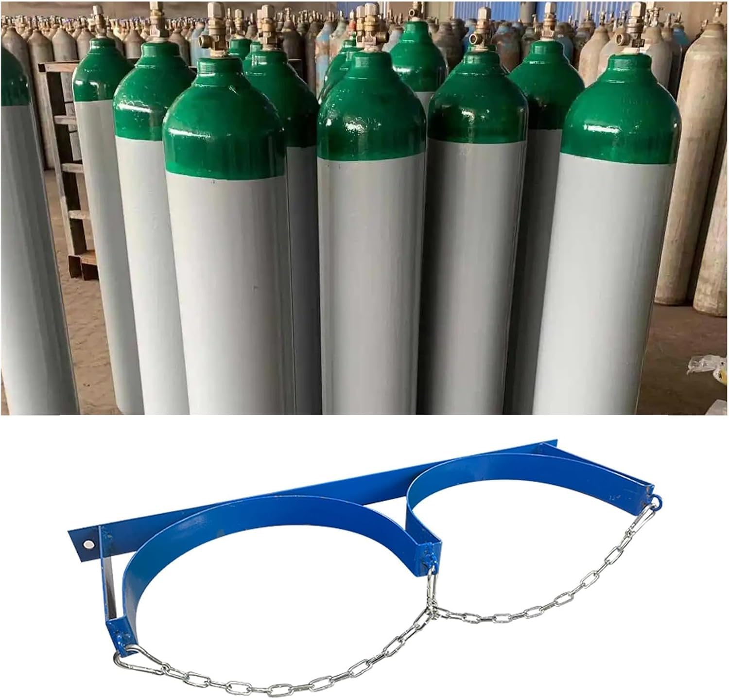 Support bouteille oxygène mural en acier bleu avec chaîne réglable haut de gamme