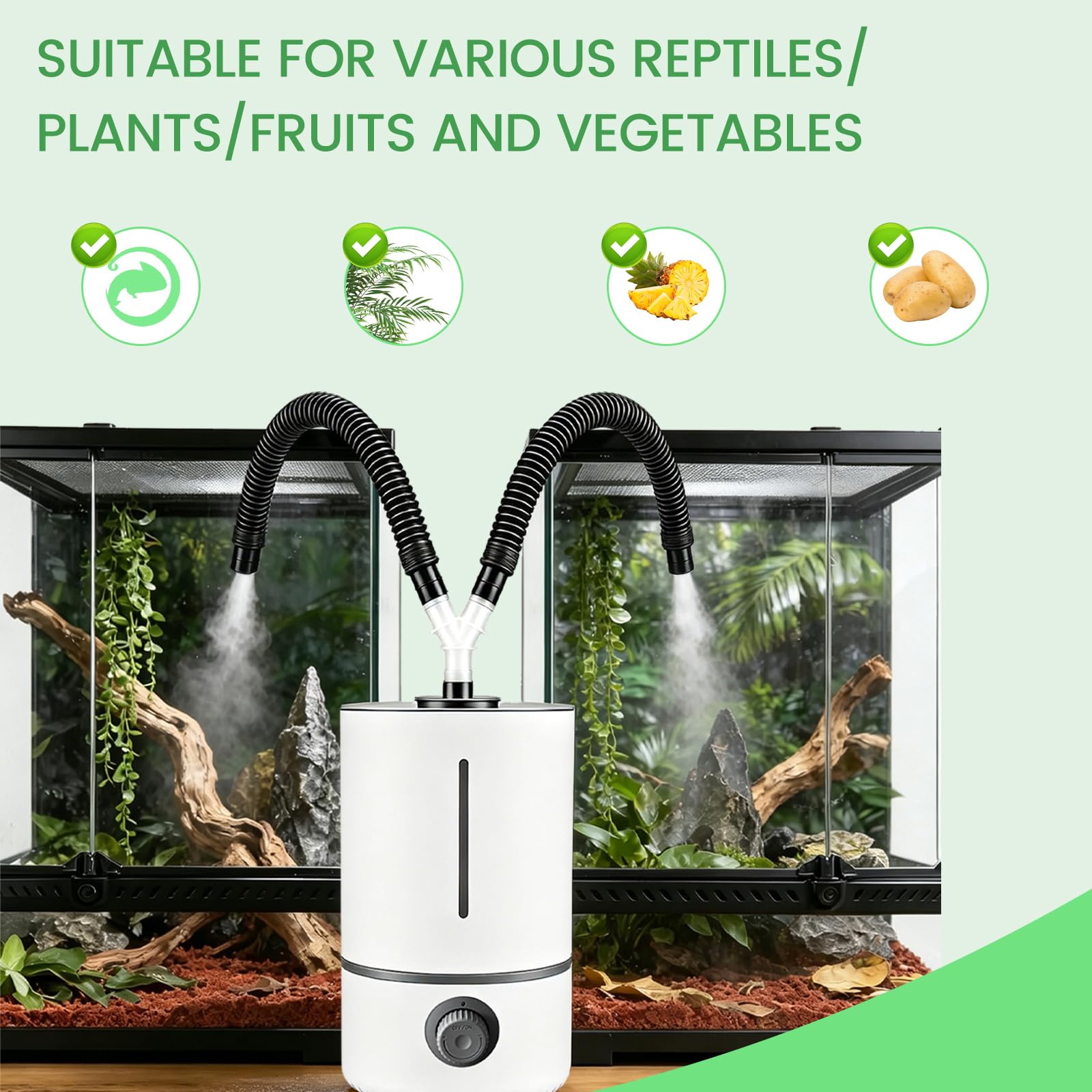 Umidificatore per rettili, 4 l, nebulizzatore per rettili, con 2 tubi estensibili, nebulizzatore per terrario con uscita da 280 ml/h, design silenzioso, protezione da interruzioni di corrente