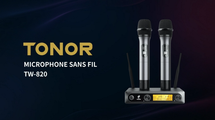 Microphone Sans Fil TONOR TW820 - Double Micro UHF, Portée 60m, Dynamique - Pour Karaoké, Mariage, Église, Noir