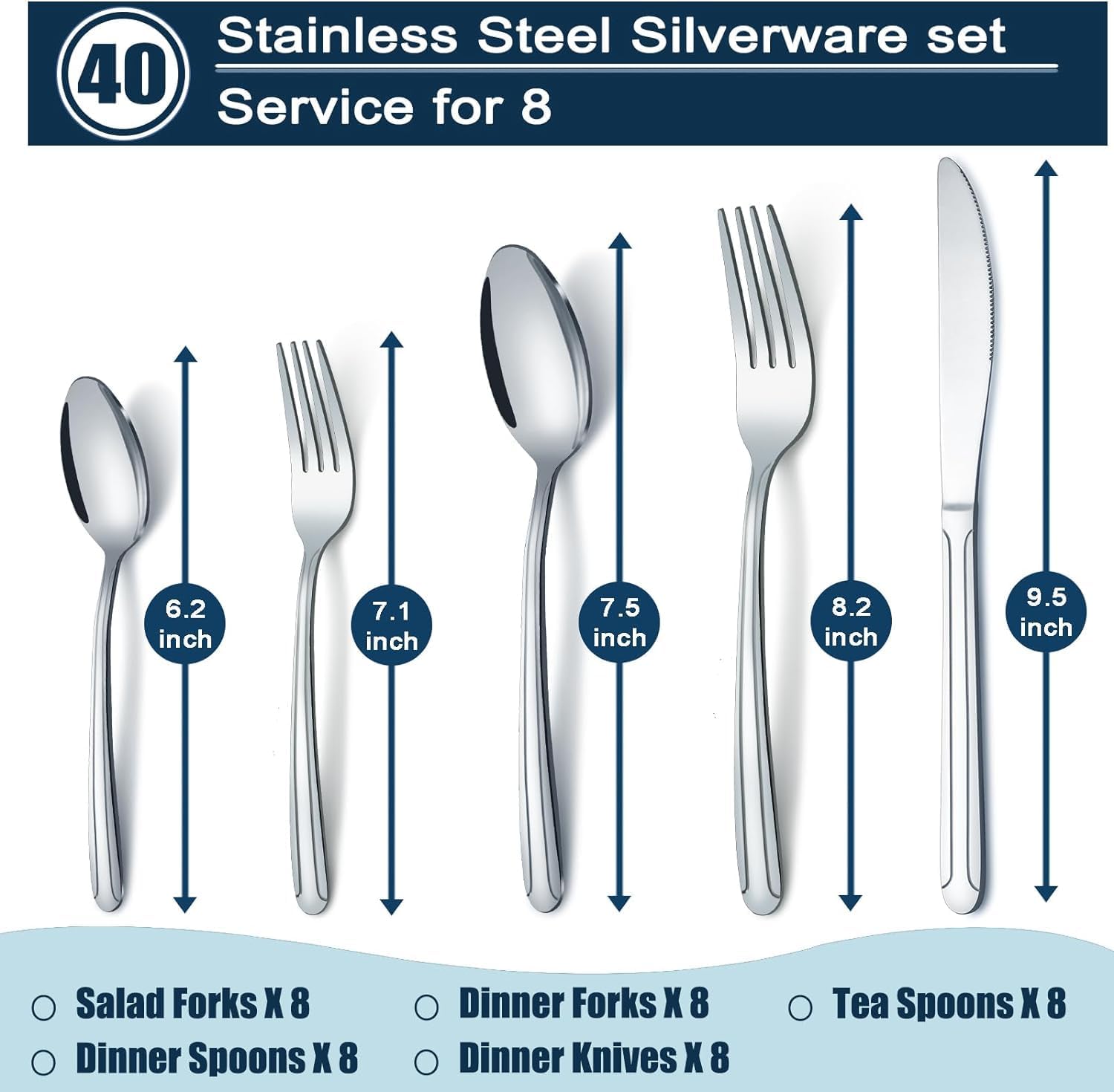 40-Piece Stainless Steel Silverware Set for 8, Flatware Cutlery Set Includes Forks Knives Spoons, Mirror Polished Dishwasher Safe Utensils for Home Kitchen Restaurant Hotel