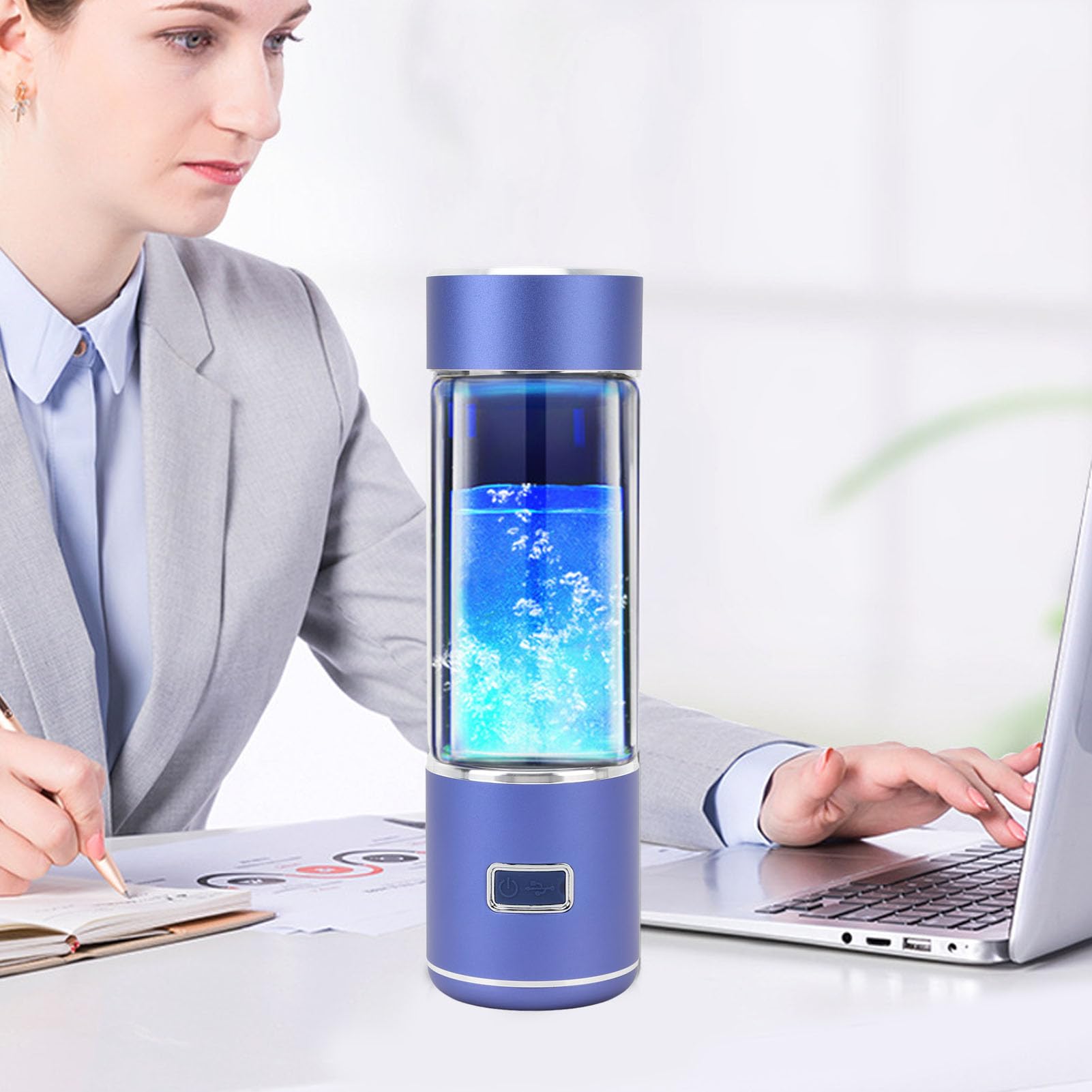 Botella de Agua de Hidrógeno, Mejora del Inmunitario de 1400 MAh Generador de Botellas de Agua de Hidrógeno Promueve el Metabolismo de 300 Ml 1600ppd Alta Concentración por (BLUE)