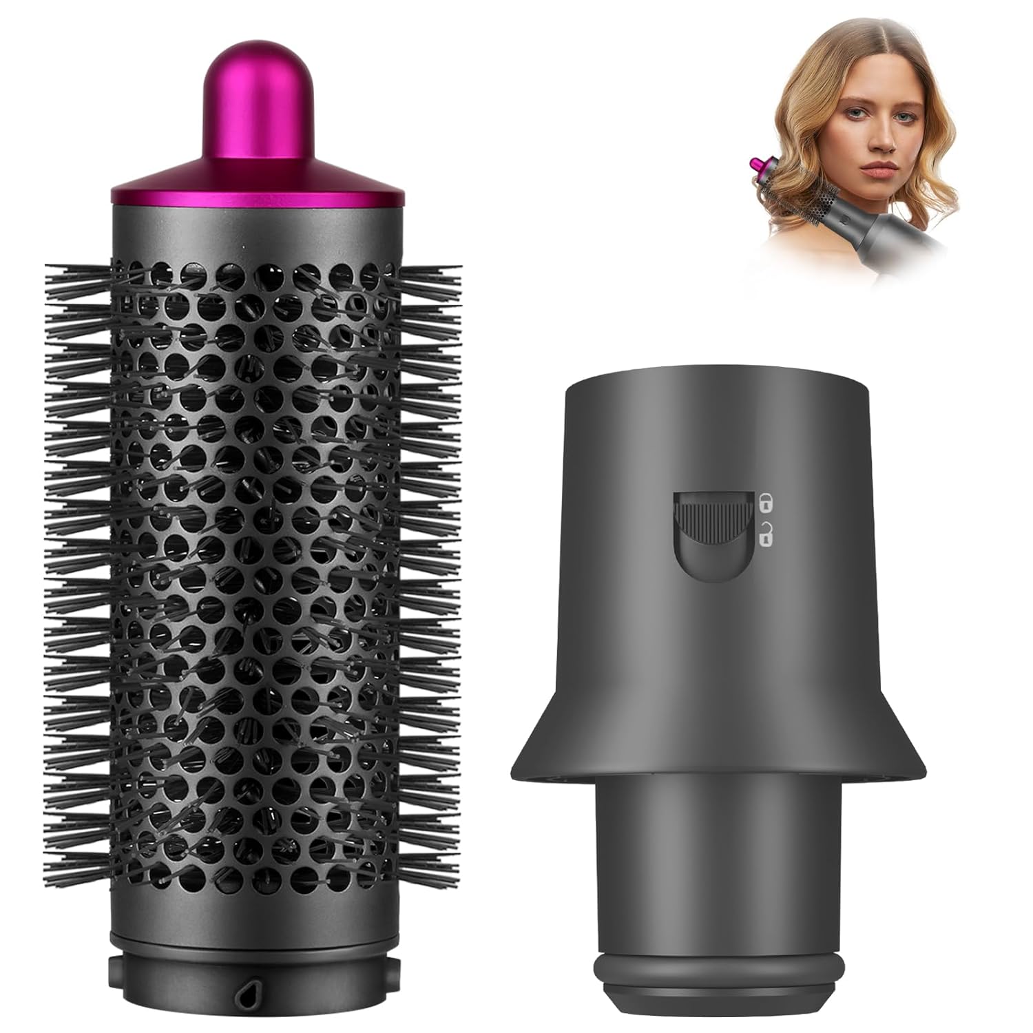 Small Round Volumizing Brush for Dyson Airwrap with Adaptor for Dyson Supersonic Hair Dryer HD01 HD02 HD03 HD04 HD07 HD08, Hair Styling Tool for Add Shine Smooth Volumious Small Round Volumizing Brush for Dyson Airwrap with Adaptor for Dyson Supersonic Hair Dryer HD01 HD02 HD03 HD04 HD07 HD08, Hair Styling Tool for Add Shine Smooth Volumious