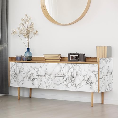 Miniatura 4 de Decoroom Papel de contacto de mármol blanco y gris, autoadhesivo, extraíble, papel de contacto de mármol impermeable, granito para encimeras,