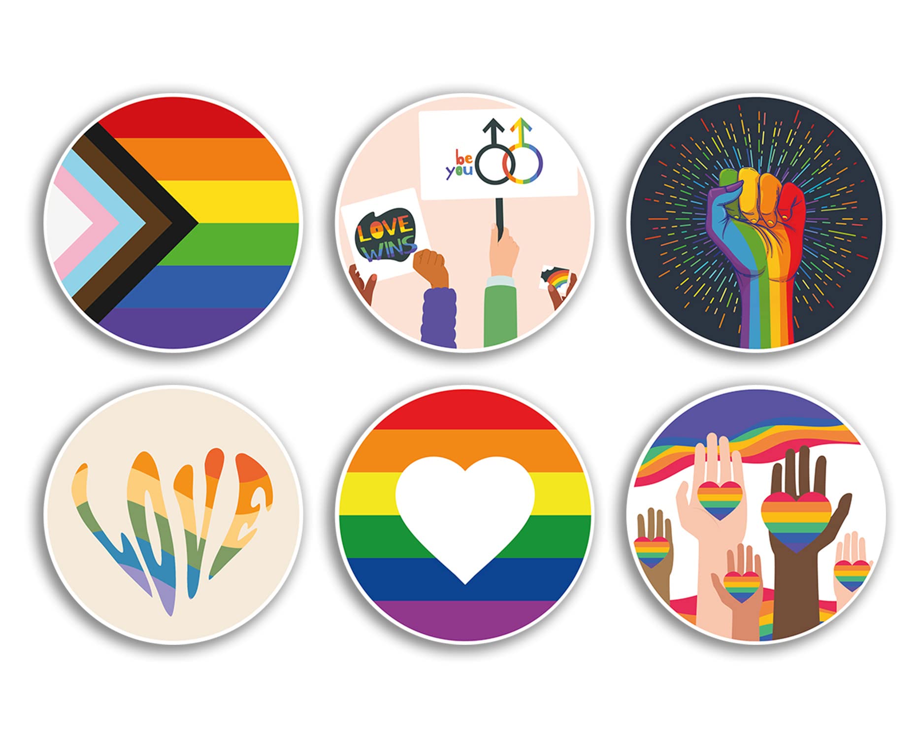 6 x 10cm Pride Vinyl Stickers - Progress Flag Love Gay LGBTQ Rights Heart Lesbian Transgender Support Scrapbooking Gift #78984