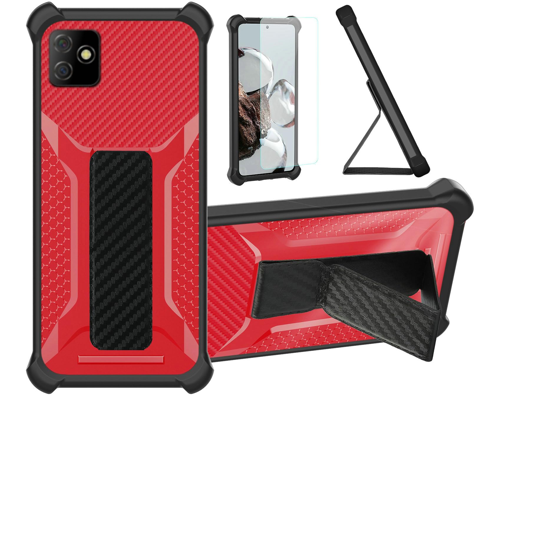 Aroepurt Case Compatible for Digicel Dl4 Phone Case Cover [with Tempered Glass Screen Protector] Hybrid Case [Folding Support Magnetic] [Frosted anti-fingerprint] Red
