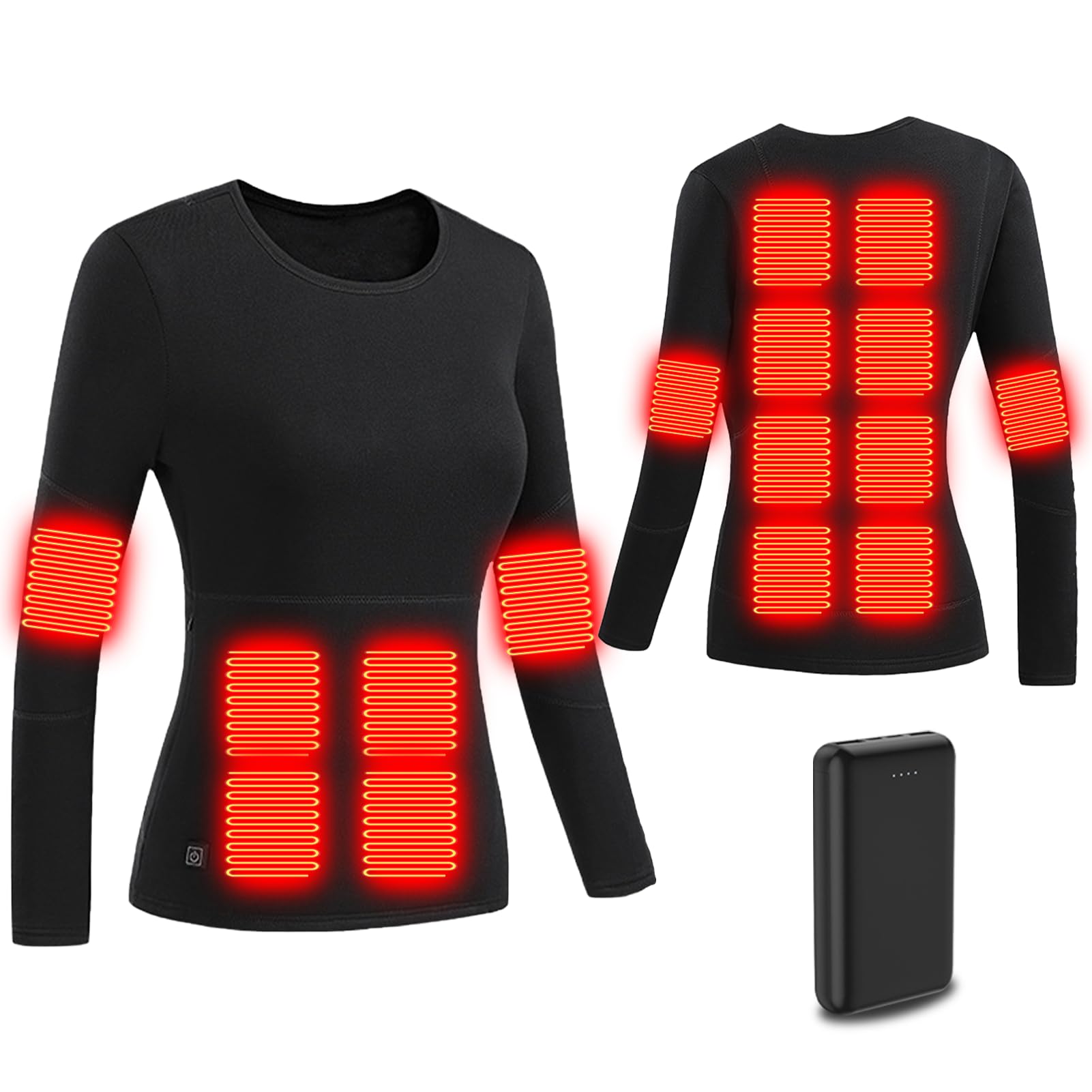 Maglia Riscaldata Uomo Donna, Camicia Biancheria Intima Termica Riscaldato con Batteria 16 Zone, T-Shirt Termica USB a Maniche Lunghe da Sci