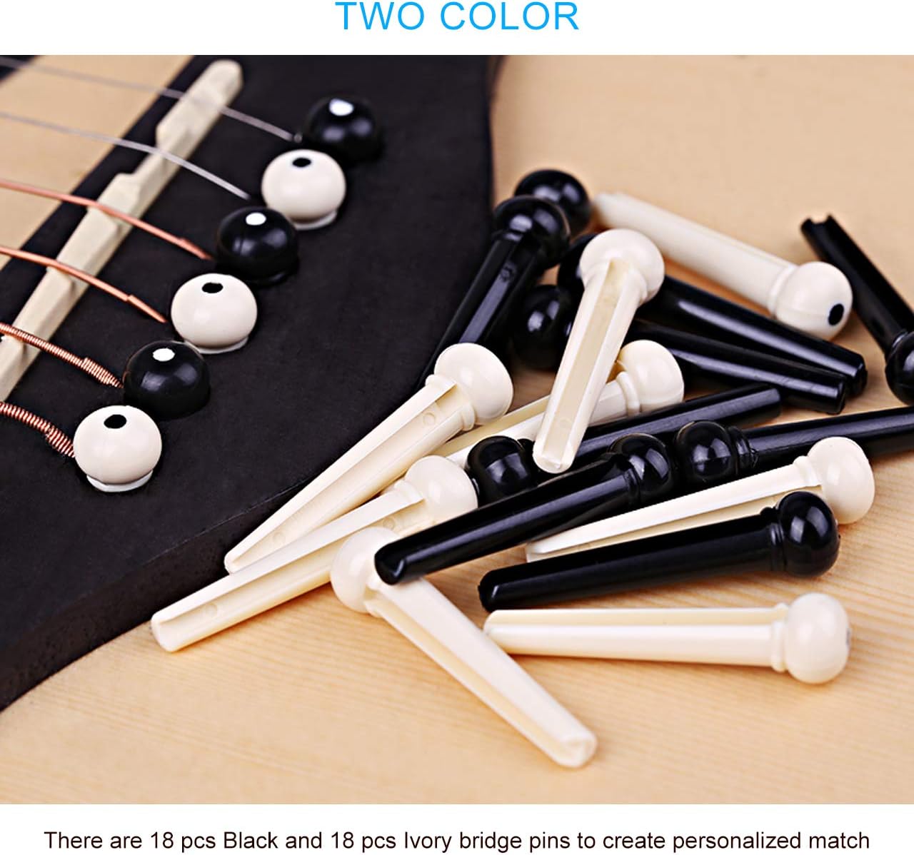JIKIOU 36 PCS Plastic Acoustic Guitar Bridge Pins String Peg Guitar Parts Replacement, 18 PCS Ivory and 18 PCS Black bridge pins for acoustic guitar : Musical Instruments