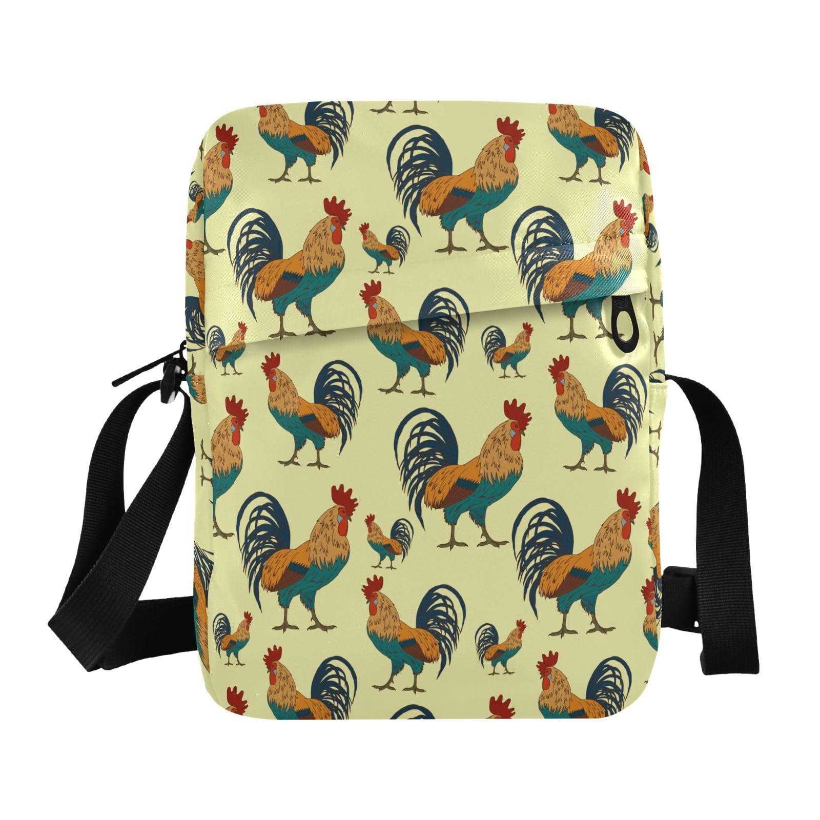 JHKKU Roosters Farm Birds Small Crossbody Bag for Men Women Mini Messenger Bag Shoulder Handbag With Adjustable Straps