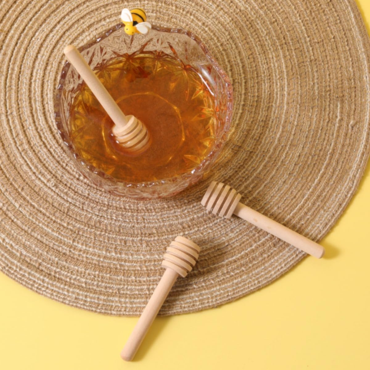 XD4-2 Pcs Wooden Honey Mixing Stirrers 6 Inch / 15cm Mini Reusable Wooden Dipper Sticks Server Honey Syrup Jar Dispense Drizzle Jam Honey Dippers Spoon
