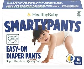 HealthyBaby SmartyPants Pull-Up Diapers Size 5: EWG Verified Plant-Based Training Pants with Overnight Leak Protection, 38 Count
