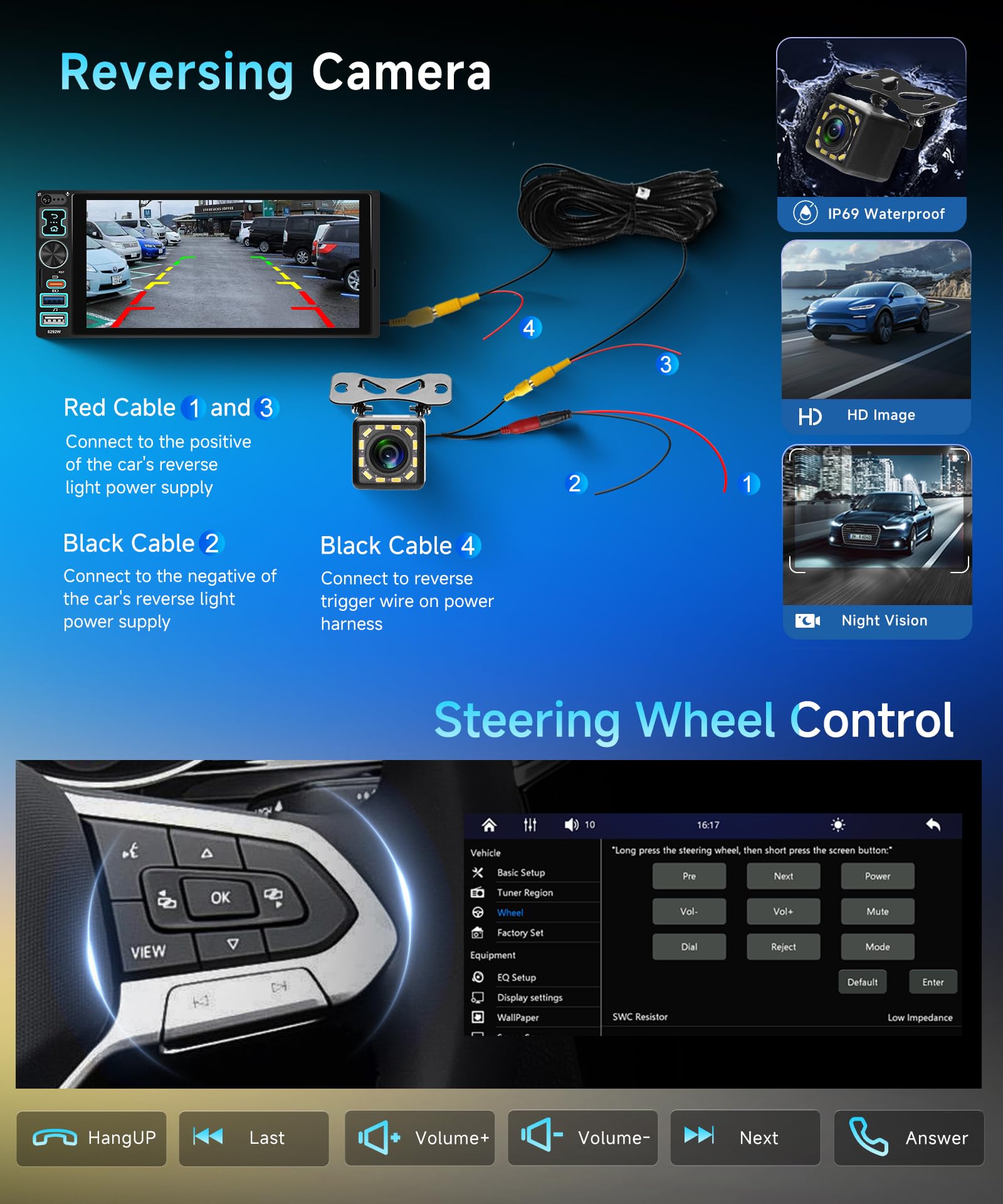 VECHTEL 6,8" radio samochodowe 1 Din z bezprzewodowym systemem Android Carplay, radio FM Bluetooth z ekranem dotykowym IPS, Airplay, EQ, WiFi Navi GPS, USB/Type-C, radio samochodowe z ekranem