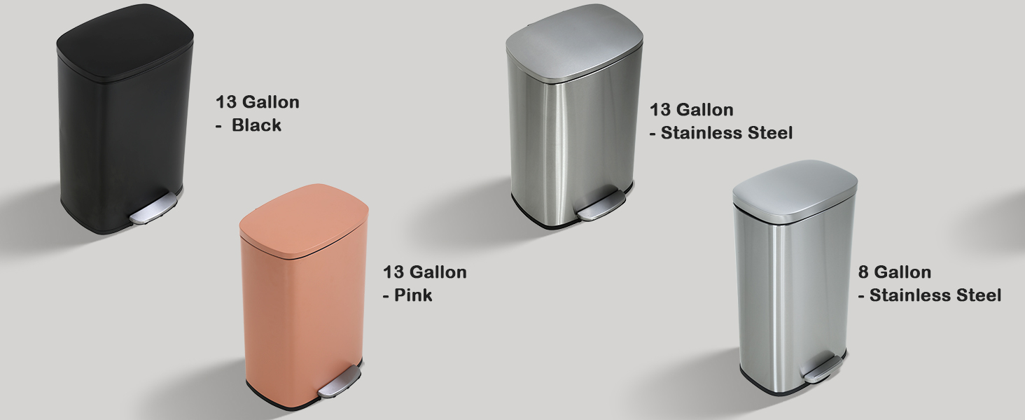Image of Kitchen Trash Can with Lid, 50L / 13 Gallon, Hands-Free Stainless Steel, Soft-Close, Odor Protection, Black