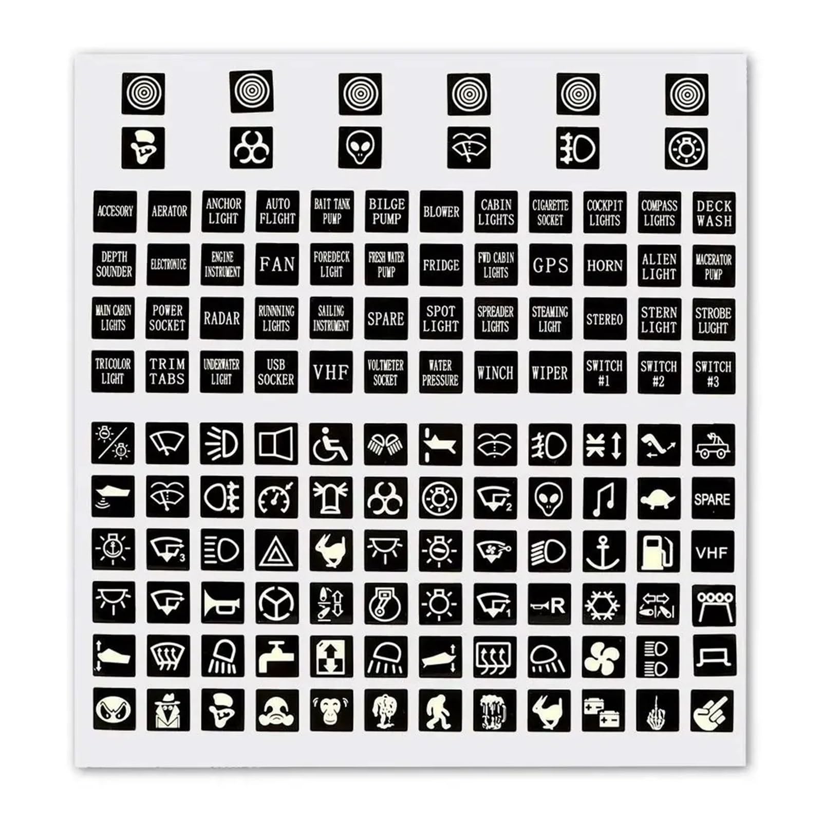 Car Interior Button Sticker Universal Switch Label Car Sticker Circuit Decal Instrument Panel Buttons Stickers Luminous Waterproof Truck Rocker Decoration
