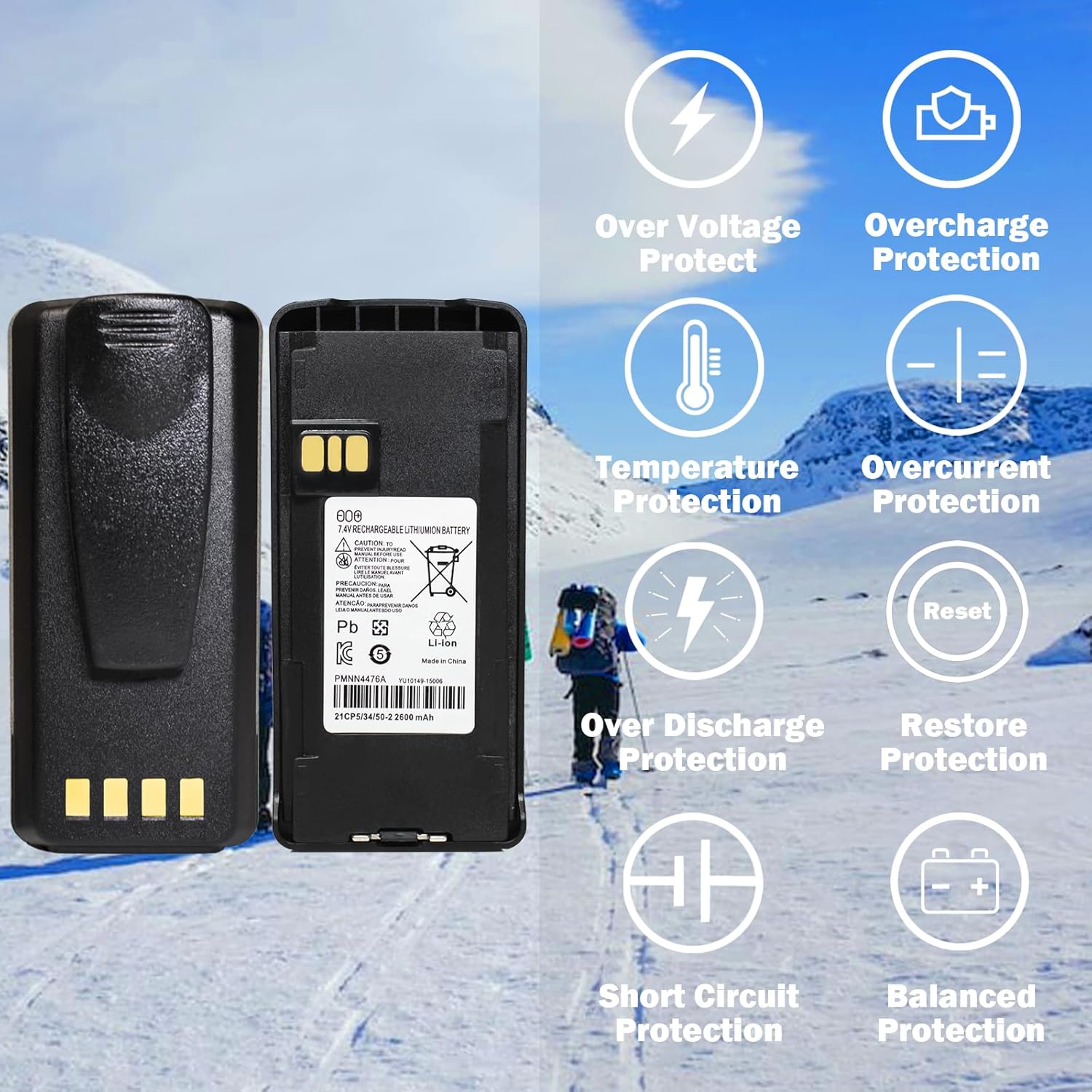 5-Pack PMNN4476A PMNN4476 PMNN4080 CP185 Two-Way Radio Battery 7.4V 2600mAh Li-ion Replacement for Motorola CP100D XIR C1200 CP1200 CP1300 CP1600 CP1660 CP476 EP350 Talkabout Radios+Belt Clip - Image 6