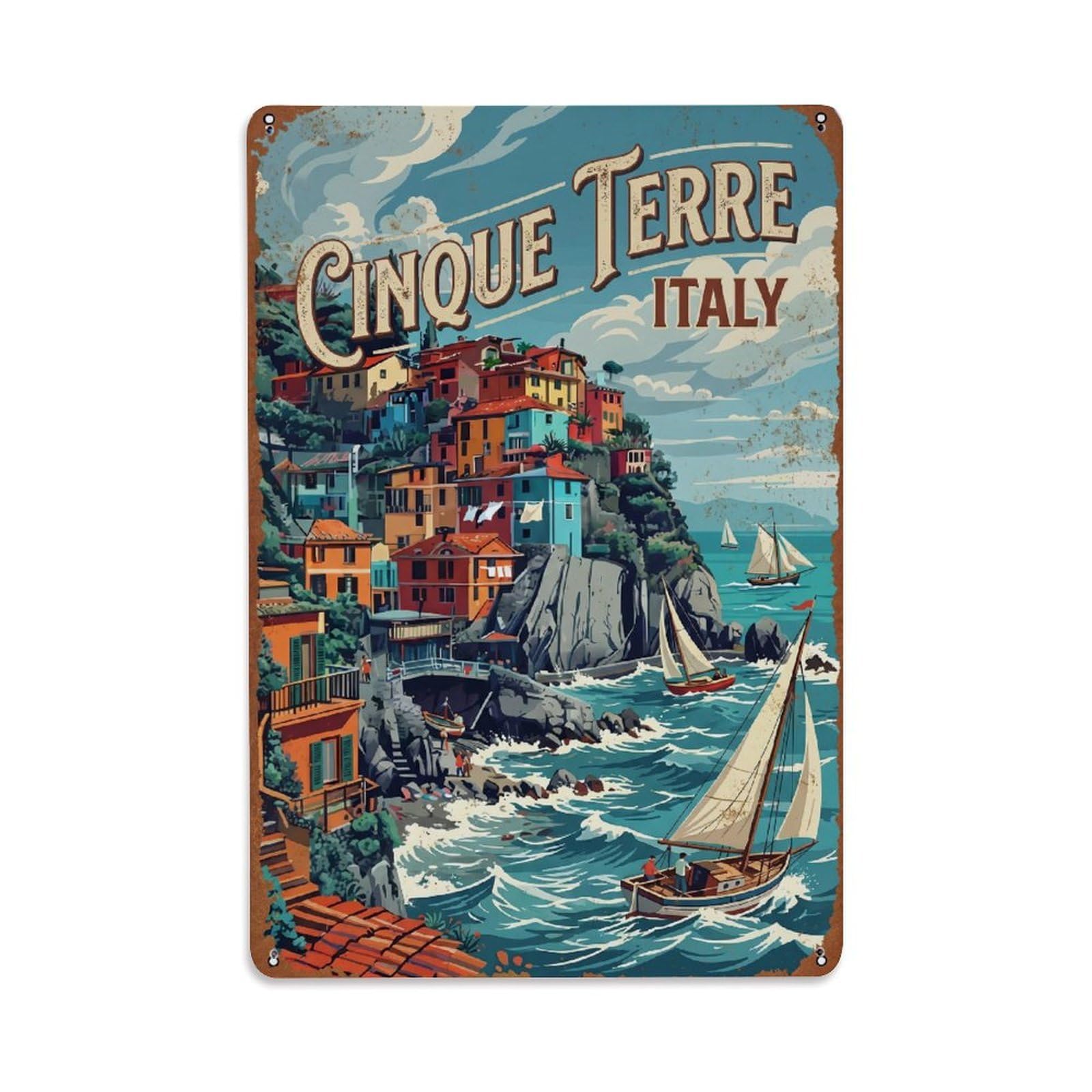 Yrnq 08X12inch Vintage Style Vintage Travel Cinque Terre Italy Dynamic Metal Tin Sign
