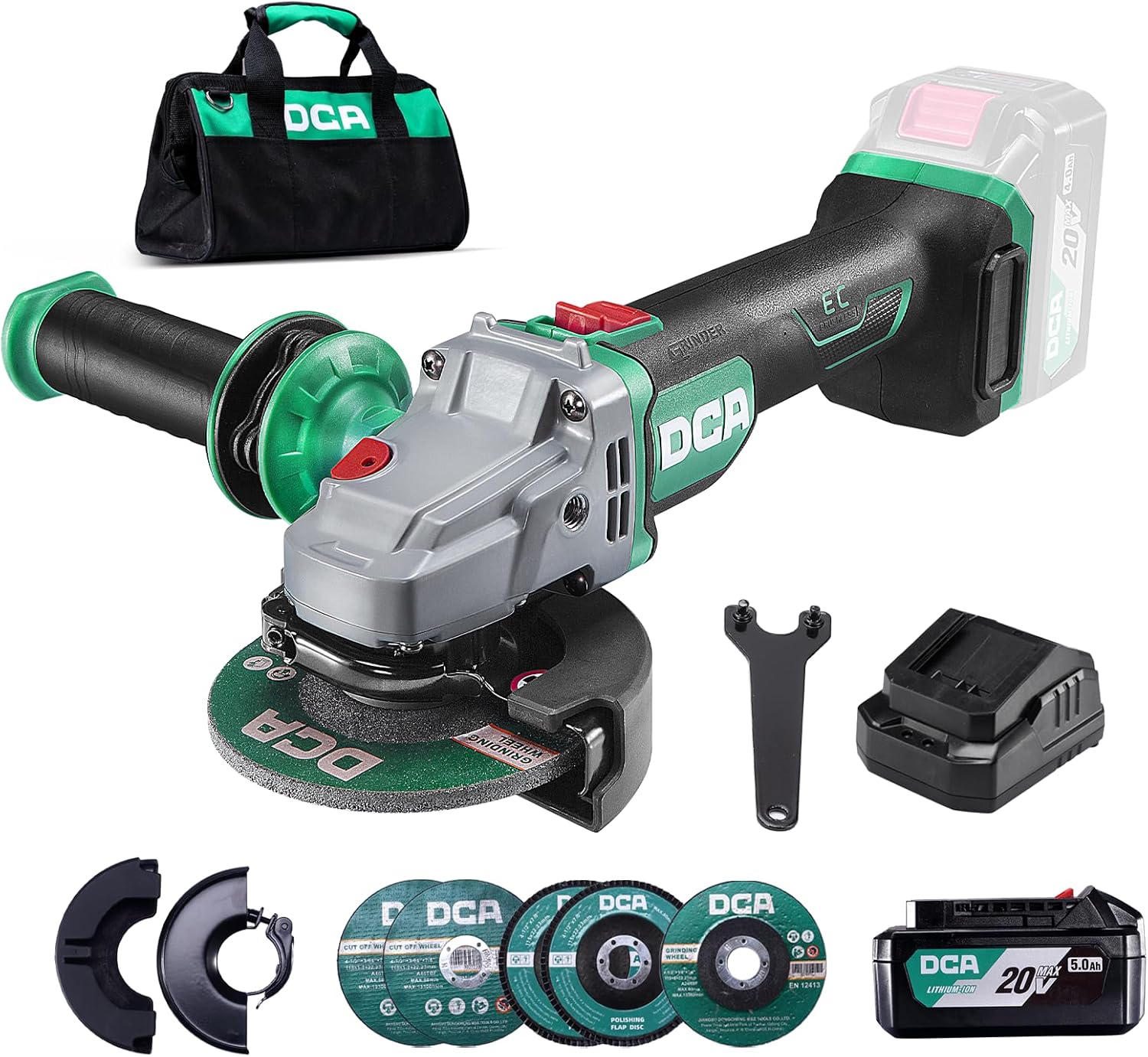 DCA 20V Brushless Rotary Hammer Drill 4.5J and 20V Cordless Angle Grinder 4-1/2 inch