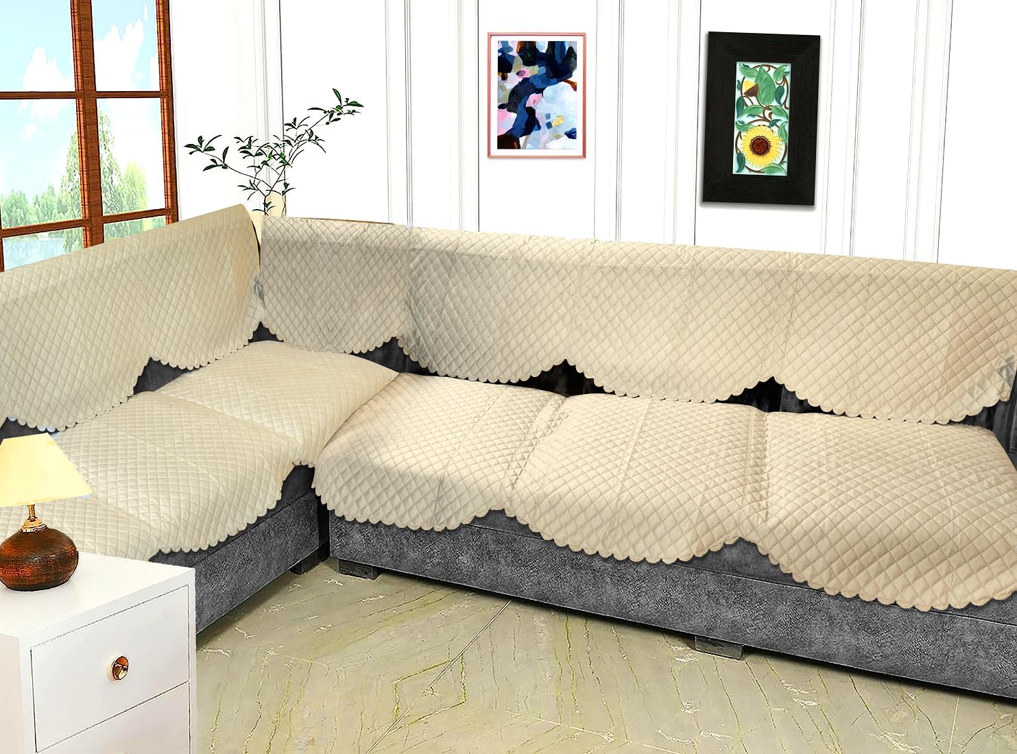 MEBELS JOY Sofa Cover 7 Seater L Shape Velvet Quilted, Anti Slip for Living Room, Drawing Room (69x28 inches) Pack of 14 Pieces-Biege (B0CYLZ1Y88) Amazon Price History, Amazon Price Tracker