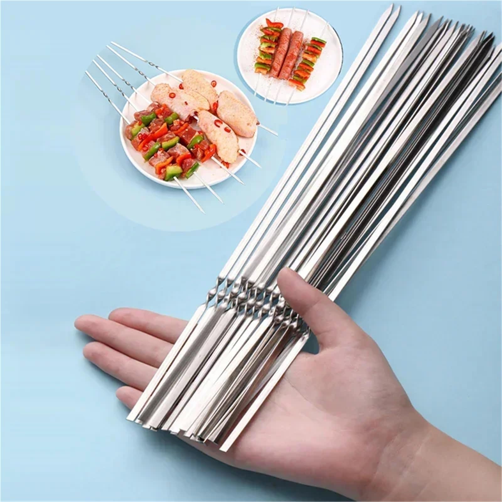 Grillspieße Edelstahl 50 Stück Wiederverwendbare Grillspieße aus Edelstahl mit Holzgriff, Kebab-Eisenstab(20pcs Style D)