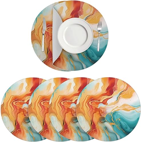 Miniatura 70 de Juego de 6 manteles individuales redondos resistentes al calor de mármol dorado de 15 pulgadas para decoración de mesa de comedor resistente al