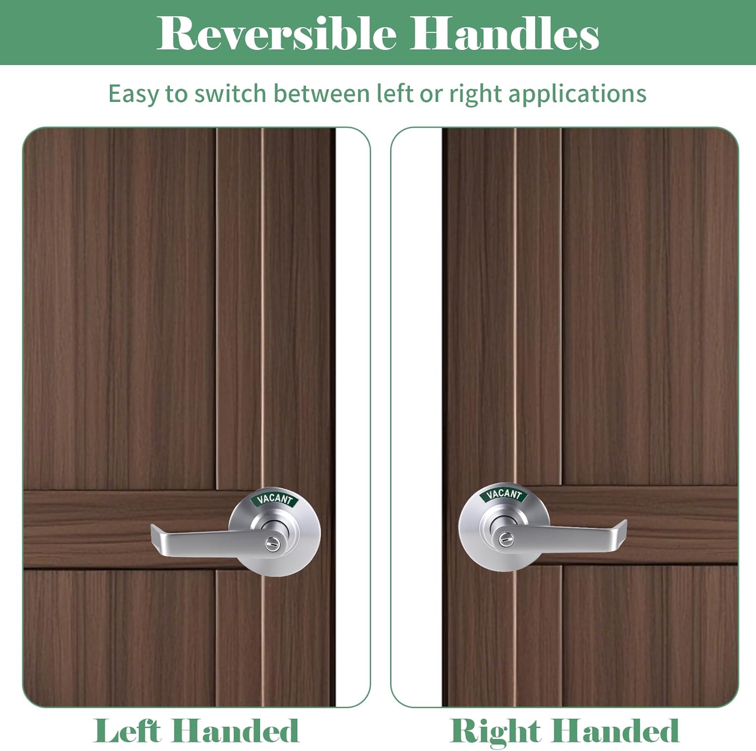 Commercial Door Handle with Lock - Vacant Occupied Bathroom Lock | ANSI Grade 2 Stainless Steel | Quick Install | Reversible Handles for Public Bathrooms/Industrial/Office/Hospital (Silver)