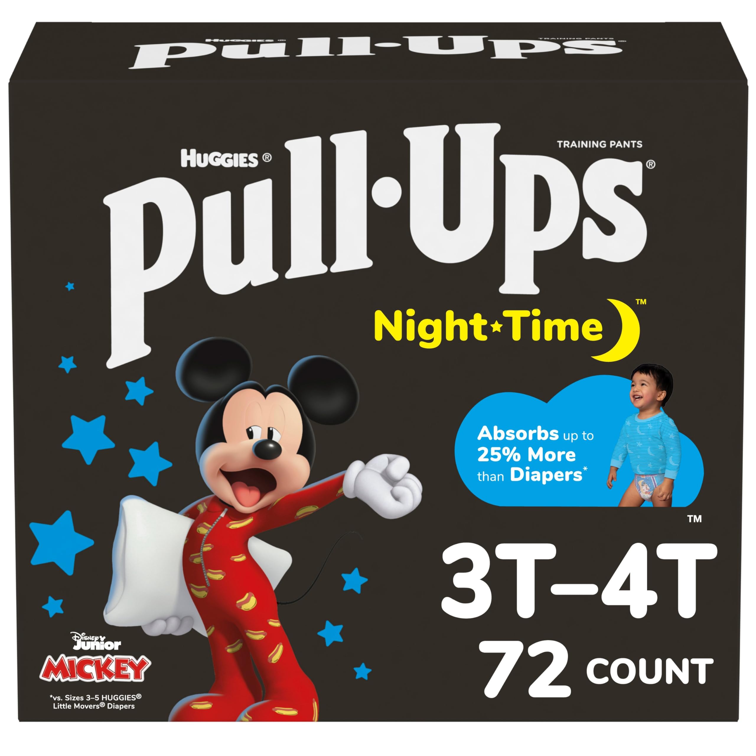 Pull-Ups Boys' Night Time Potty Training Pants, Size 3T-4T Overnight Training Underwear (32-40 lbs), 72 Ct