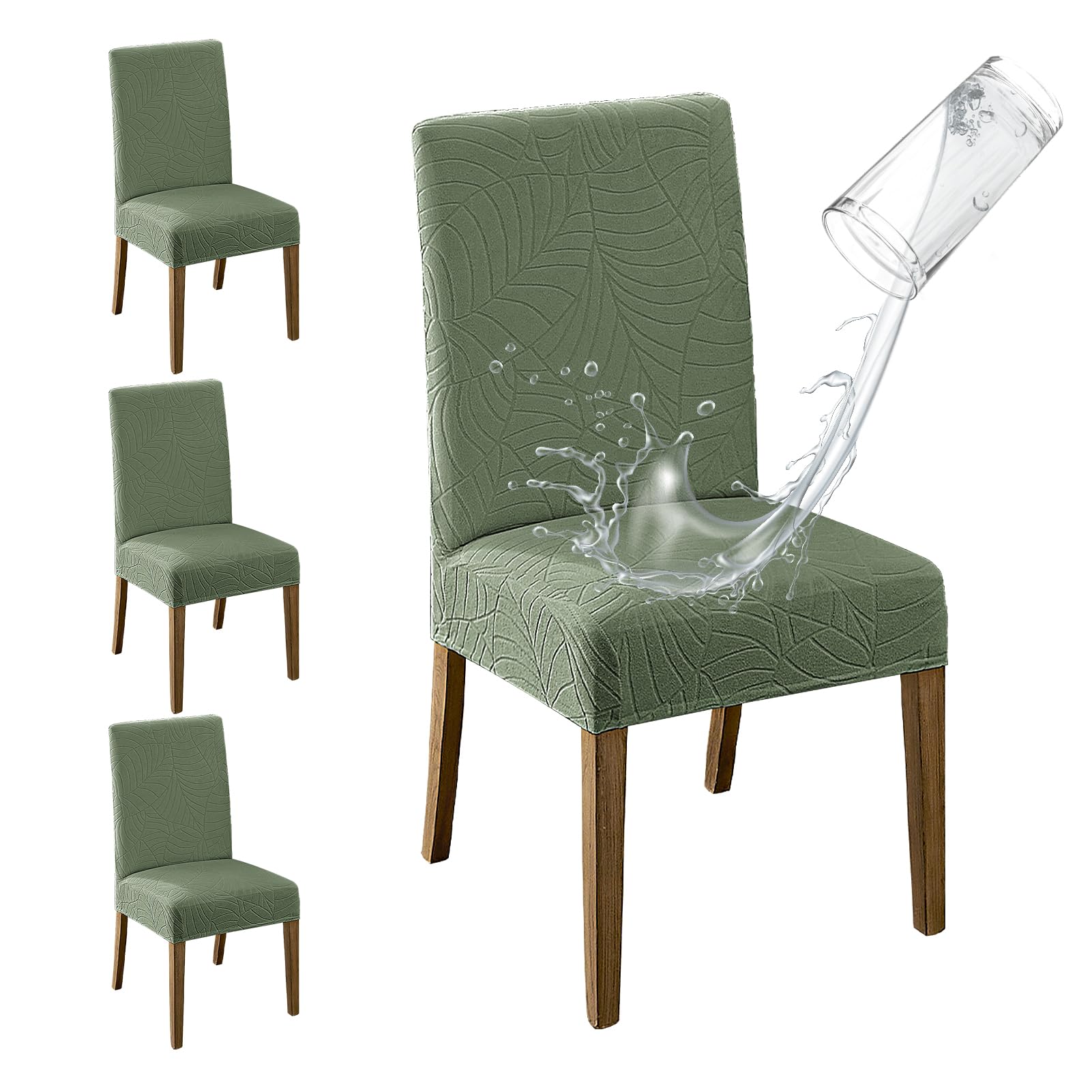 MOSAYT 100% Waterproof Dining Room Chair Covers Set of 4, Super Fit Stretch Jacquard Parson Chairs Slipcovers Removable Washable Chair Seat Protectors