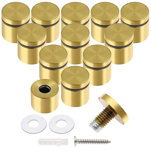 Luomorgo 12 Pcs 1" x 1" Stainless Steel Standoff Screws, Wall Sign Standoff Mounting Hardware Advertising Glass Standoff Nail for Hanging Acrylic Picture Frame, Gold