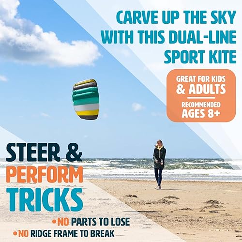 Miniatura 10 de HQ Kites Symphony Beach III - Cometa deportiva de doble línea de 13 de 51 pulgadas color arcoíris diversión activa al aire libre para edades de 8