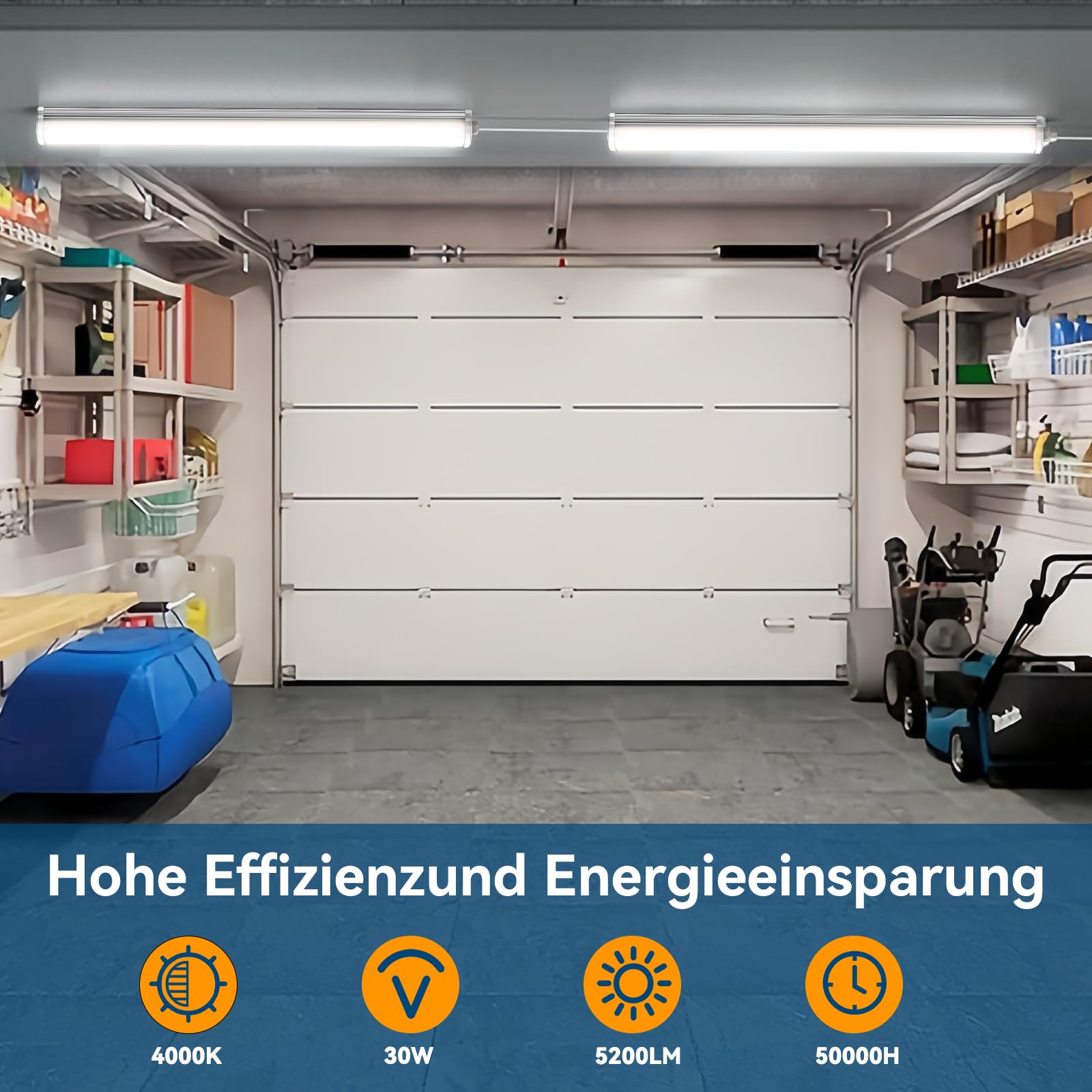 JESLED LED Feuchtraumleuchte 120cm IP65 30W 5200 Lumen Verknüpfbar Kellerleuchte 4000K