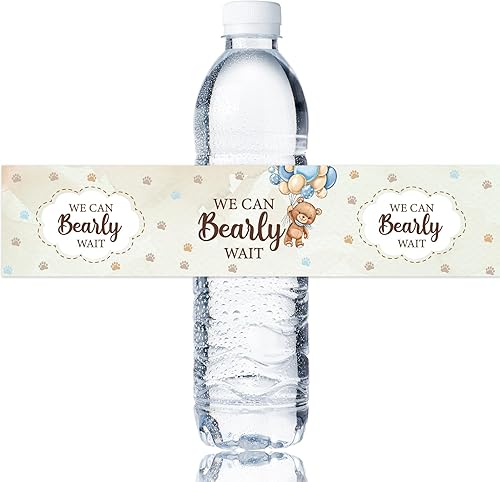We Can Bearly Wait - Calcomanías para botellas de agua, etiqueta para botella de agua de baby shower, decoraciones de fiesta de cumpleaños para