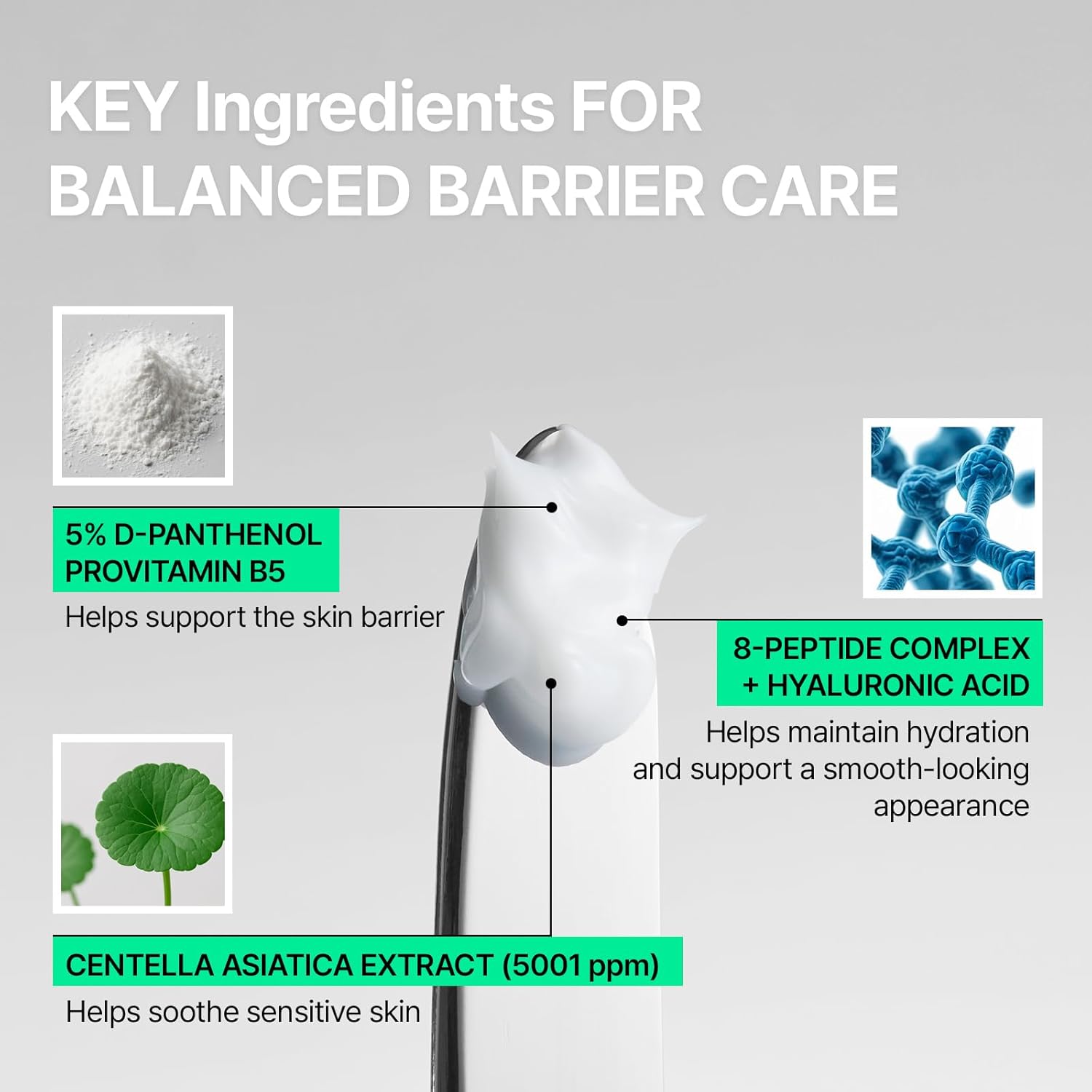 Centella B5 Calming Barrier Cream, Lightweight Non-Greasy Face Moisturizer for Sensitive Skin with Panthenol, Centella & 8-Peptide Complex, Fragrance-Free Korean Skincare, 1.85 fl oz (55ml) - Image 4