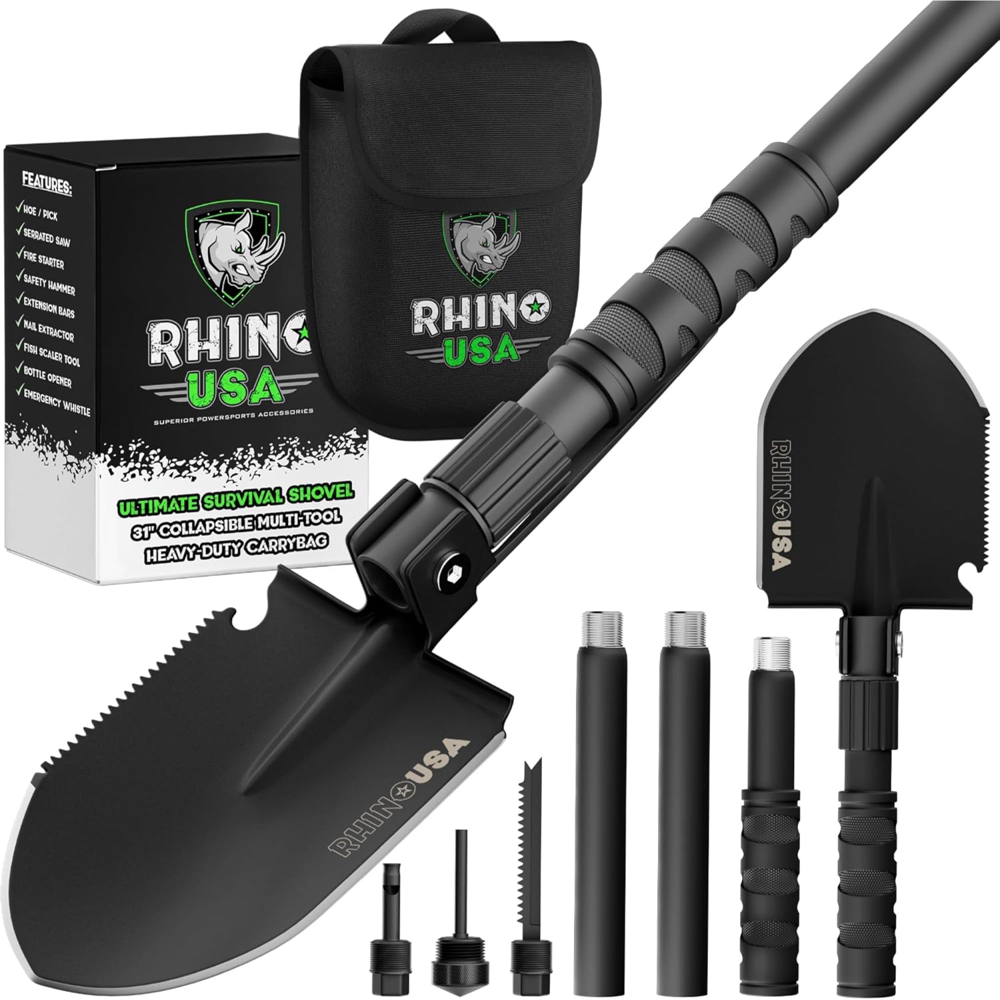 Pelle Pliante URPRO Avec Pioche - Acier Carbone, Portable Pour Camping Et Survie