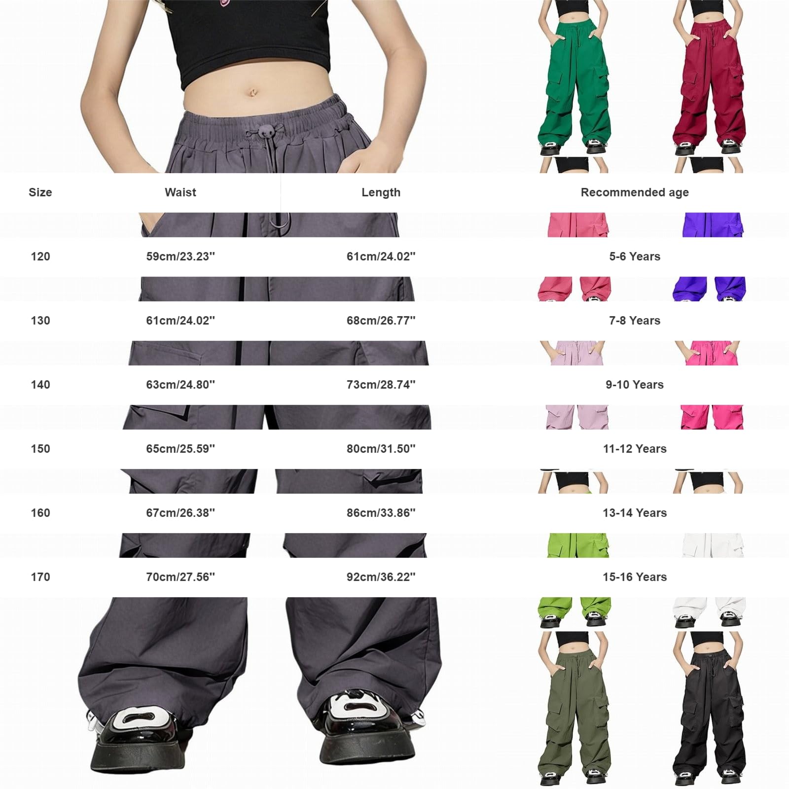 Pantalones cargo plisados para niñas, cintura elástica, rectos, holgados, de pierna ancha, pantalones deportivos para adolescentes
